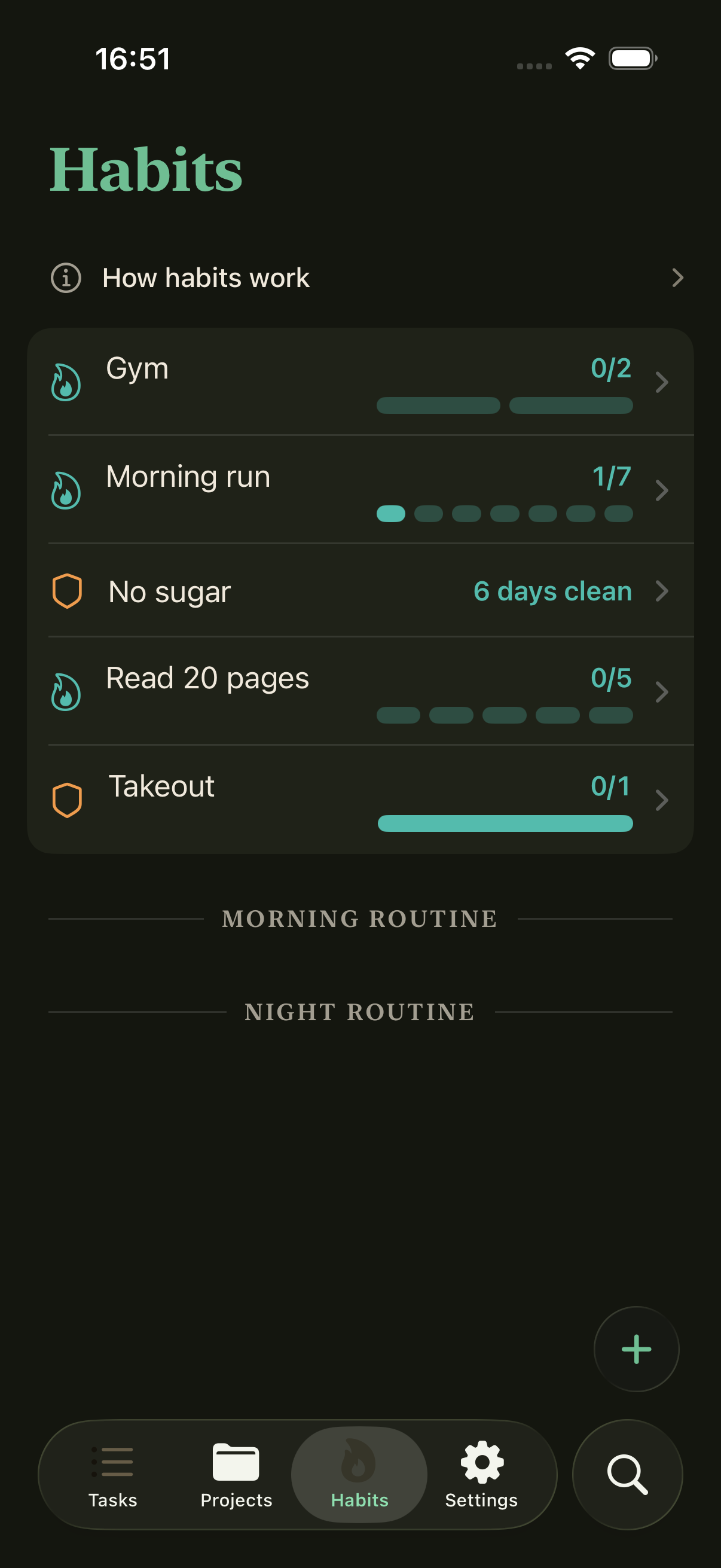 Ritual's Habits screen with streaks